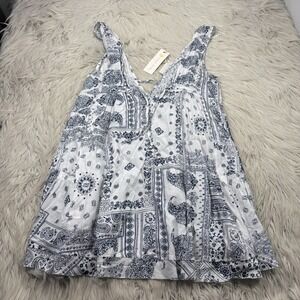 NWT Ocean Drive Women's M Ivory Navy Patch Bandana Print Swing Dress Boho Tunic